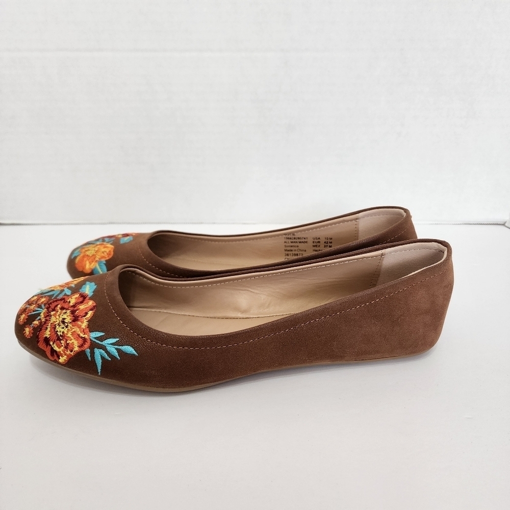 The Pioneer Woman Brown Floral Embroidered Ballet Flats US 10M EUC - Picture 2 of 12